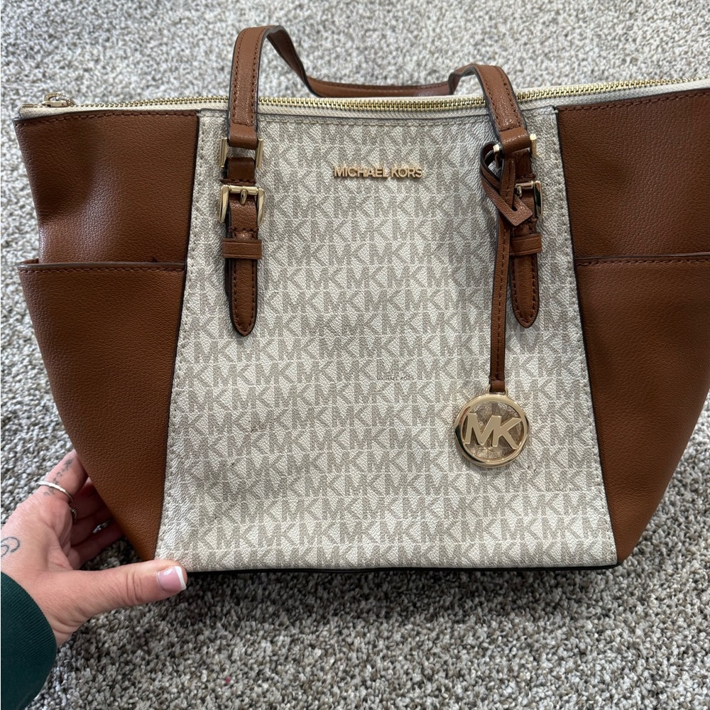 Michael Kors Tan and Cream Signature Tote